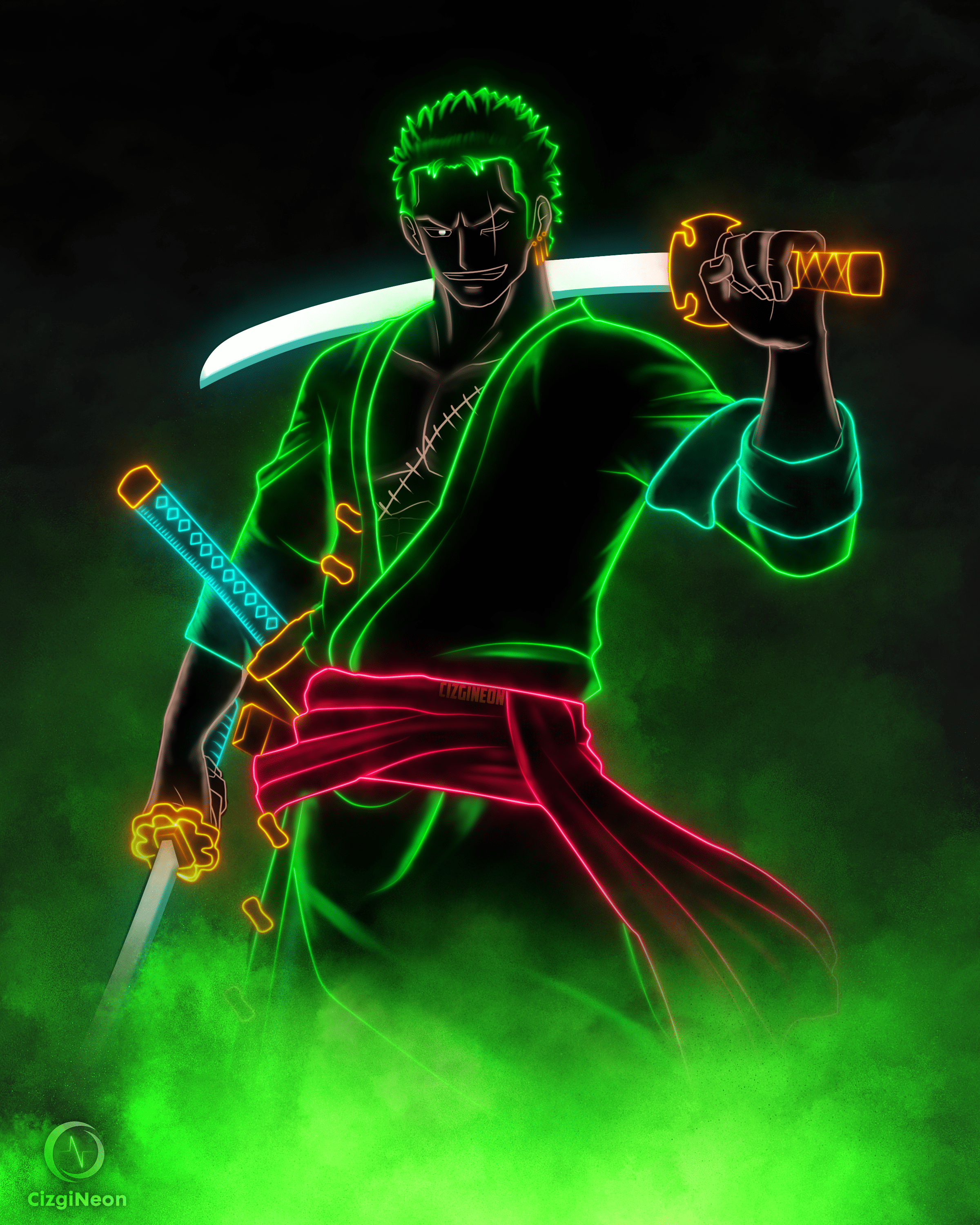 2400x2999 Artwork Neon Zoro Illustration I've made!