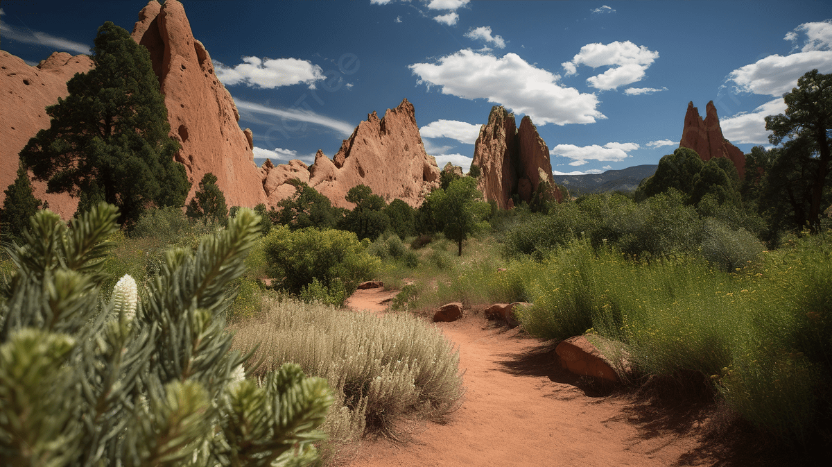 1200x673 The Garden Of The Gods With A Pathway Leading To The Rock Formations Background, Picture Garden Of The Gods Background Image And Wallpaper for Free Download