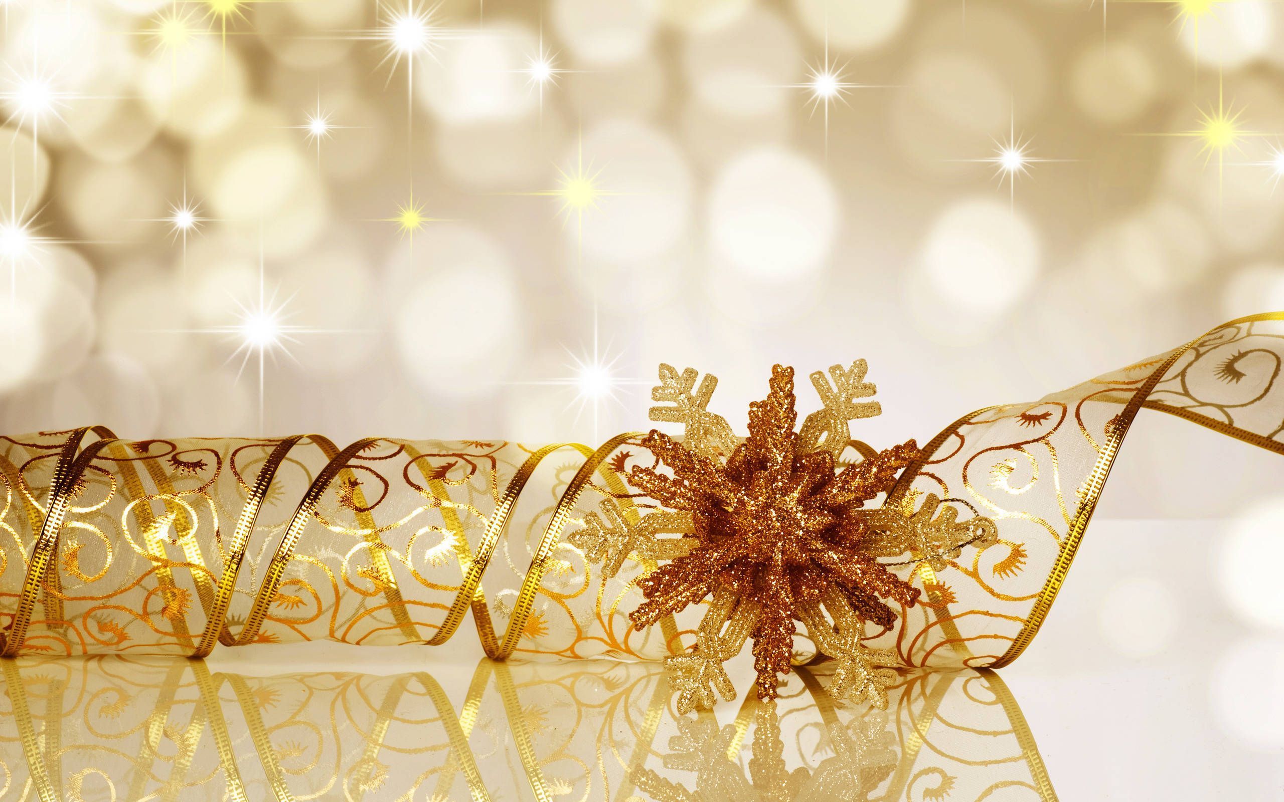 2560x1600 Download Cool Christmas With Gold Ribbon Desktop Wallpaper