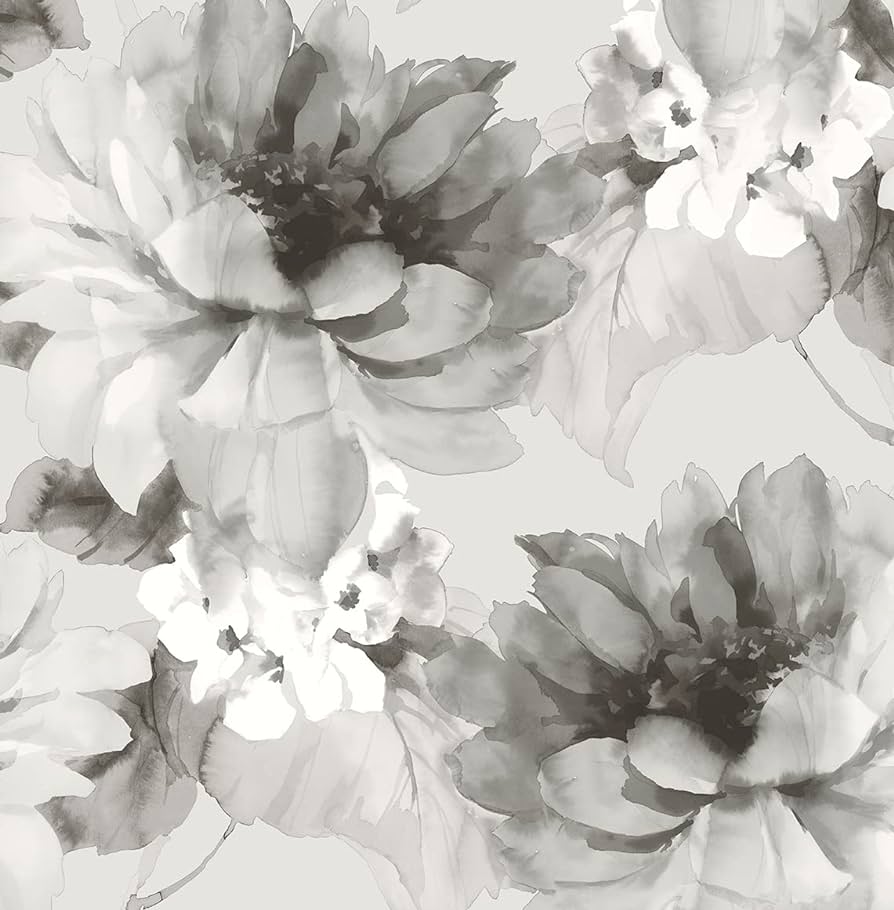 894x910 NextWall Harry & Grace Watercolor Floral Peel and Stick Wallpaper (Ash & Metallic Silver)