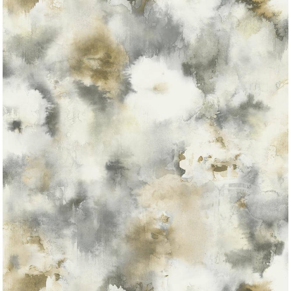 1000x1000 Seabrook Designs Watercolor Bloom Antique Gold, Gray, And Off White Paper Strippable Roll (Covers 56.05 Sq. Ft.) AH40905 Home Depot