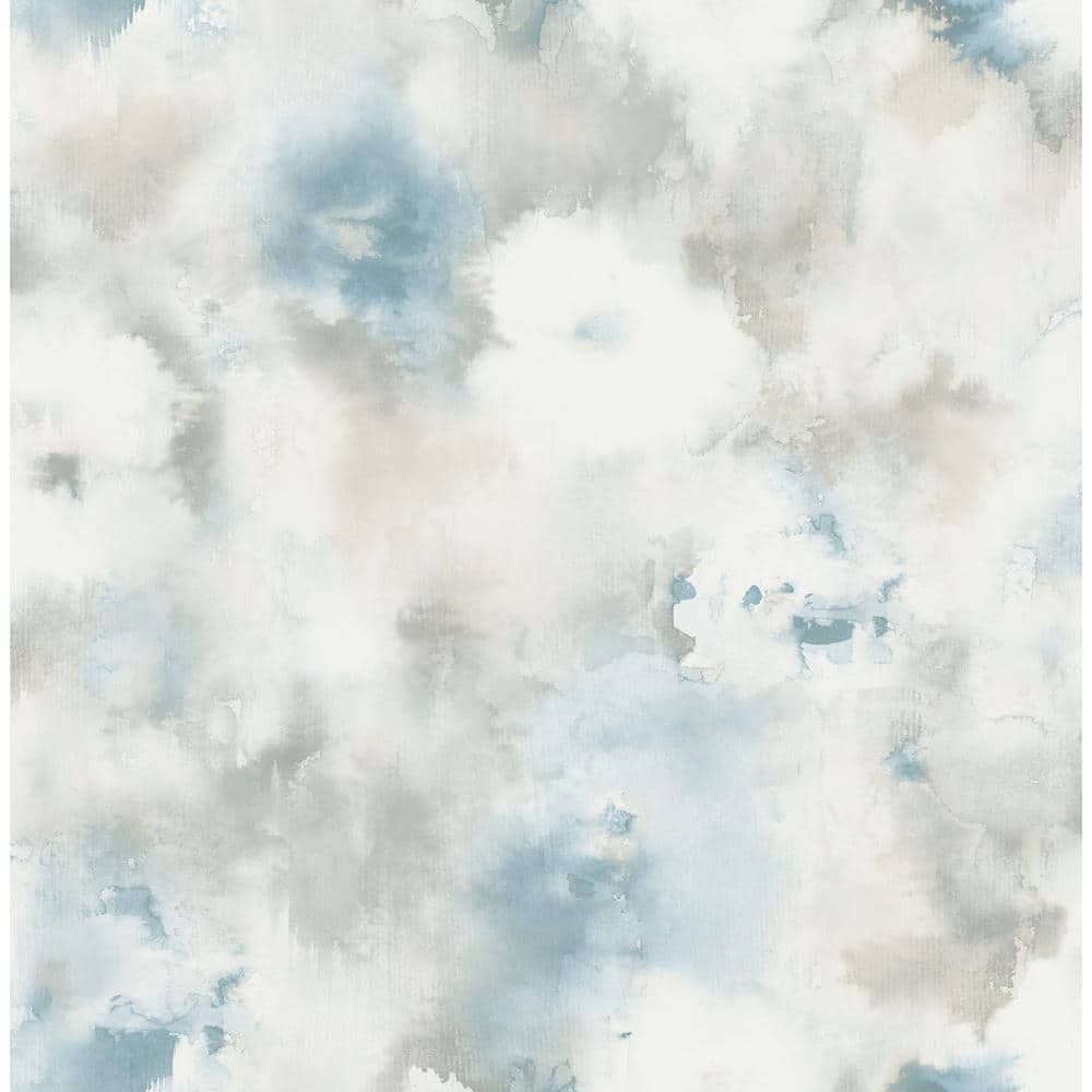 1000x1000 Seabrook Designs Watercolor Bloom Metallic Silver, Off White, And Sky Blue Paper Strippable Roll (Covers 56.05 Sq. Ft.) AH40902 Home Depot