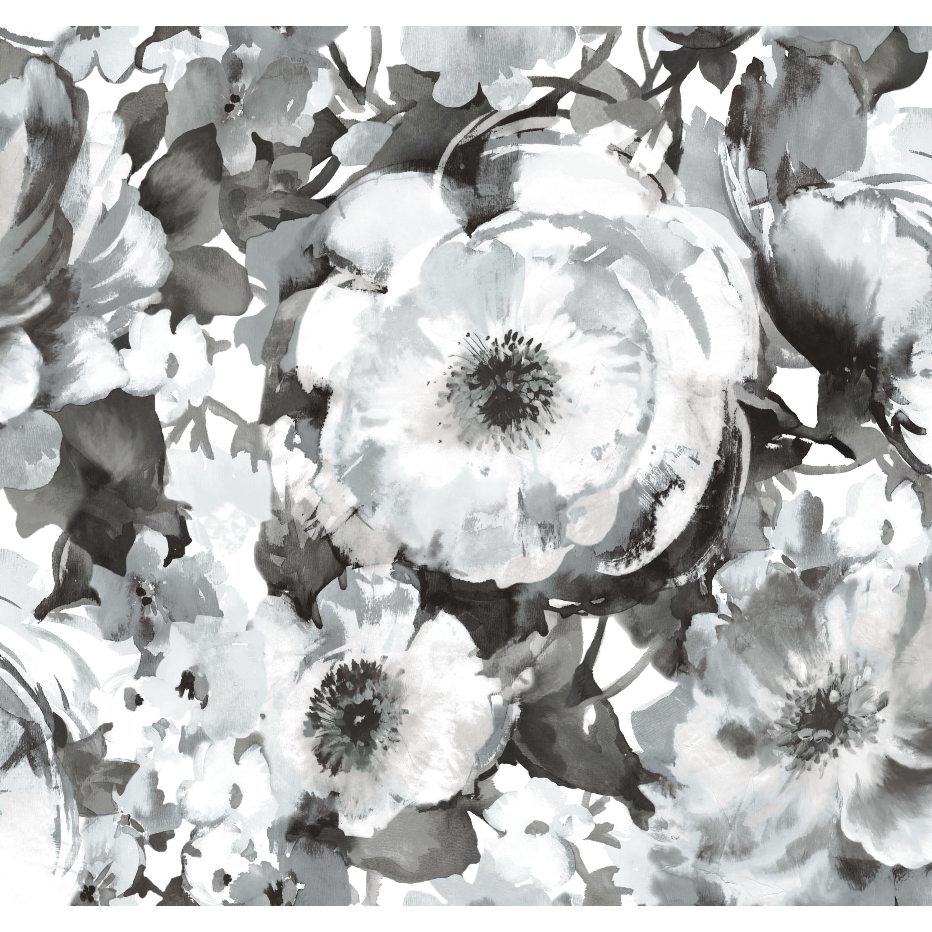 3000x3000 RoomMates Black and Gray Watercolor Floral Peel and Stick Wallpaper