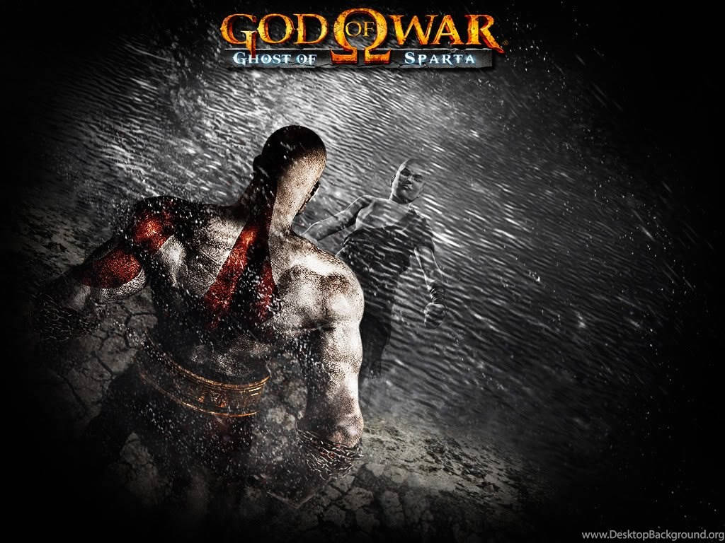 1024x768 Download Kratos searches for guidance in the swirling reflection of Yggdrasil Wallpaper