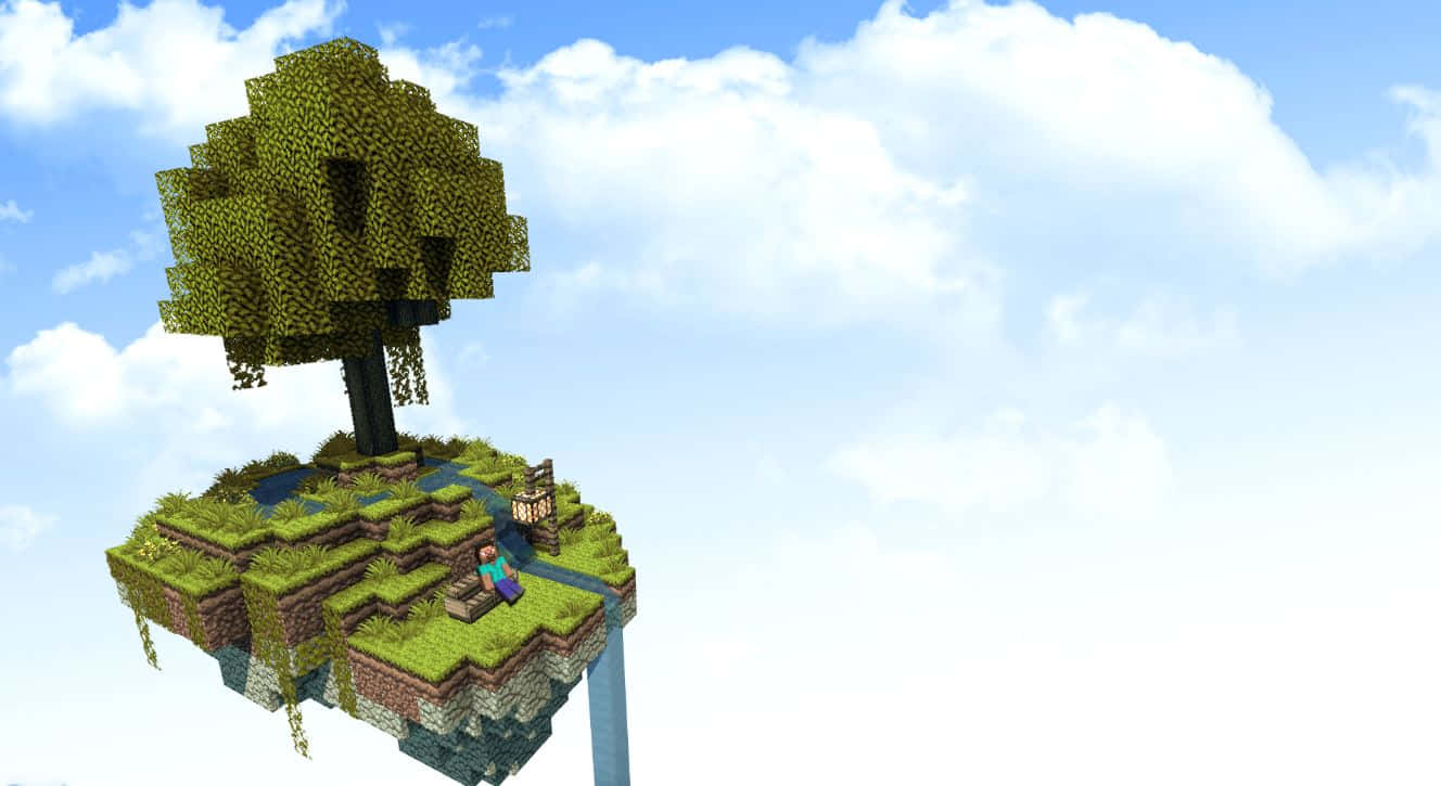 1328x725 Download A stunning view of the Minecraft Sky Block world Wallpaper