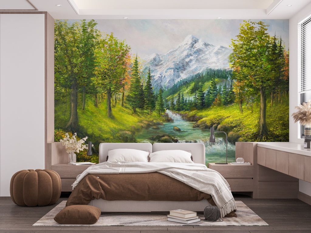 1024x768 Mountain Wallpaper Peel and stick Forest Wall Mural Bedroom Wallpaper