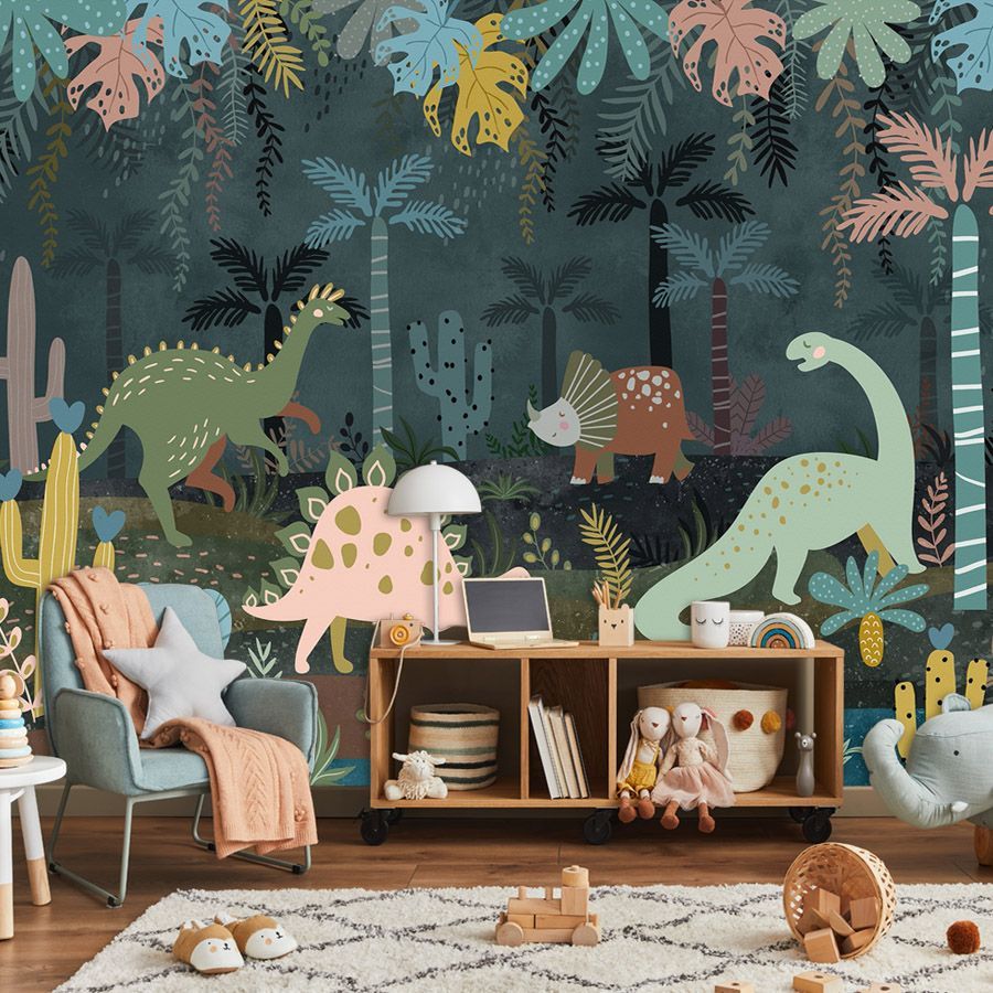 900x900 Custom Dinosaur Cartoon Kids Painting Rainforest Anime Wallpaper for Living Room Boys Bedroom Peel and Stick Wall Papers Decor