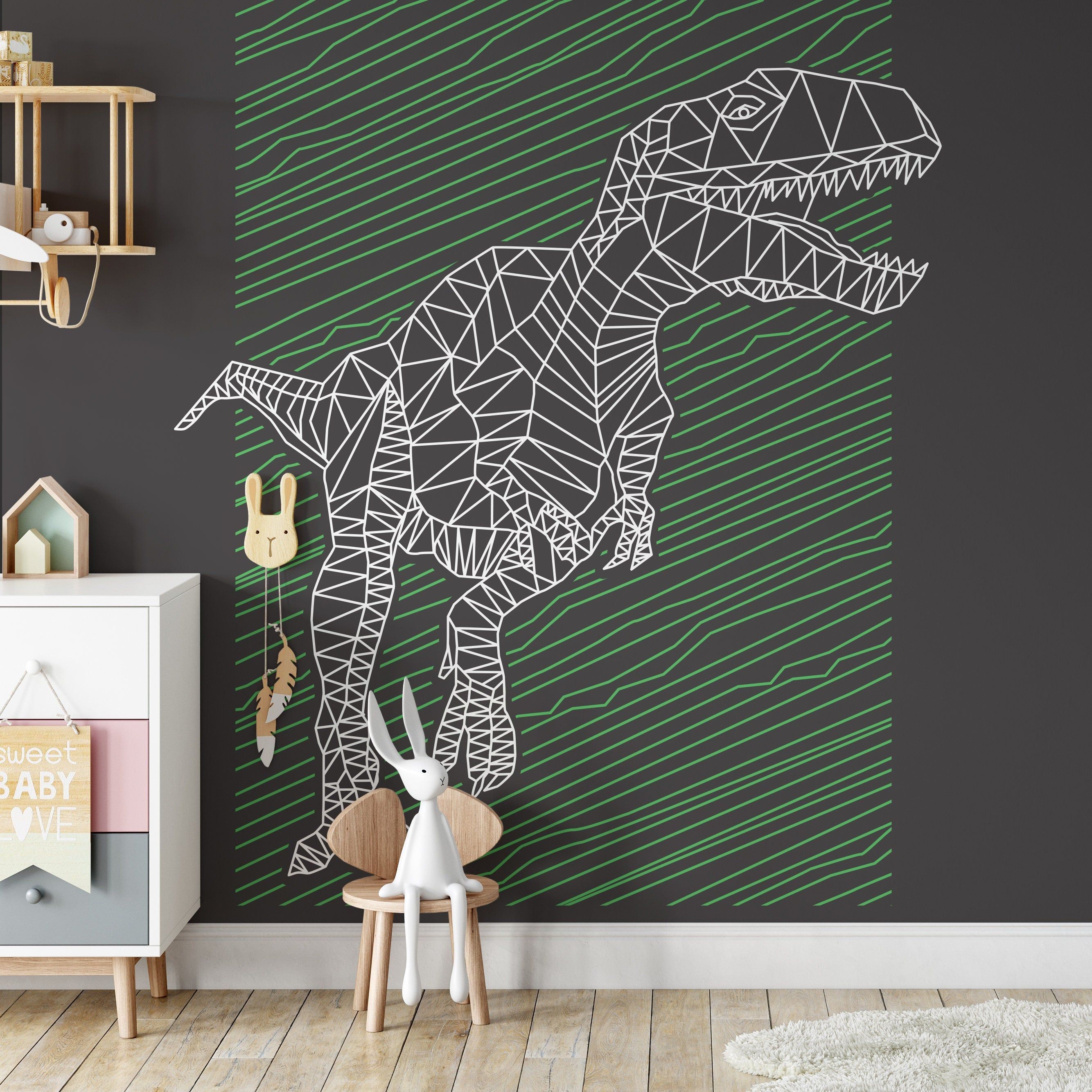 2668x2668 Dinosaur Graphic Removable Wallpaper, Dark, Kids Bedroom Home Decor