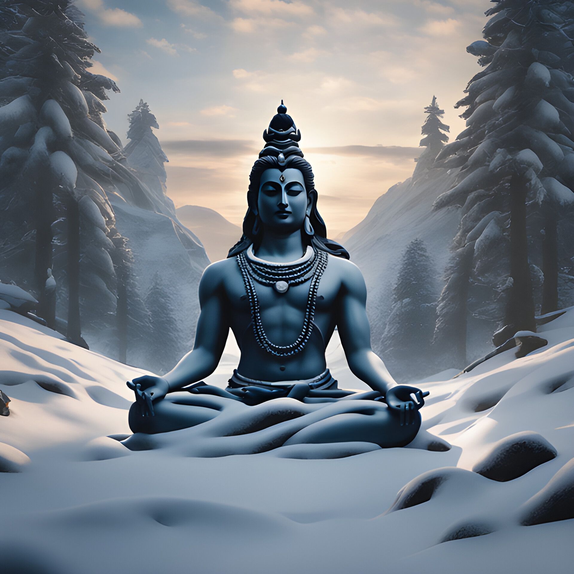 1920x1920 Lord Shiva Meditating in Snow on Mountain