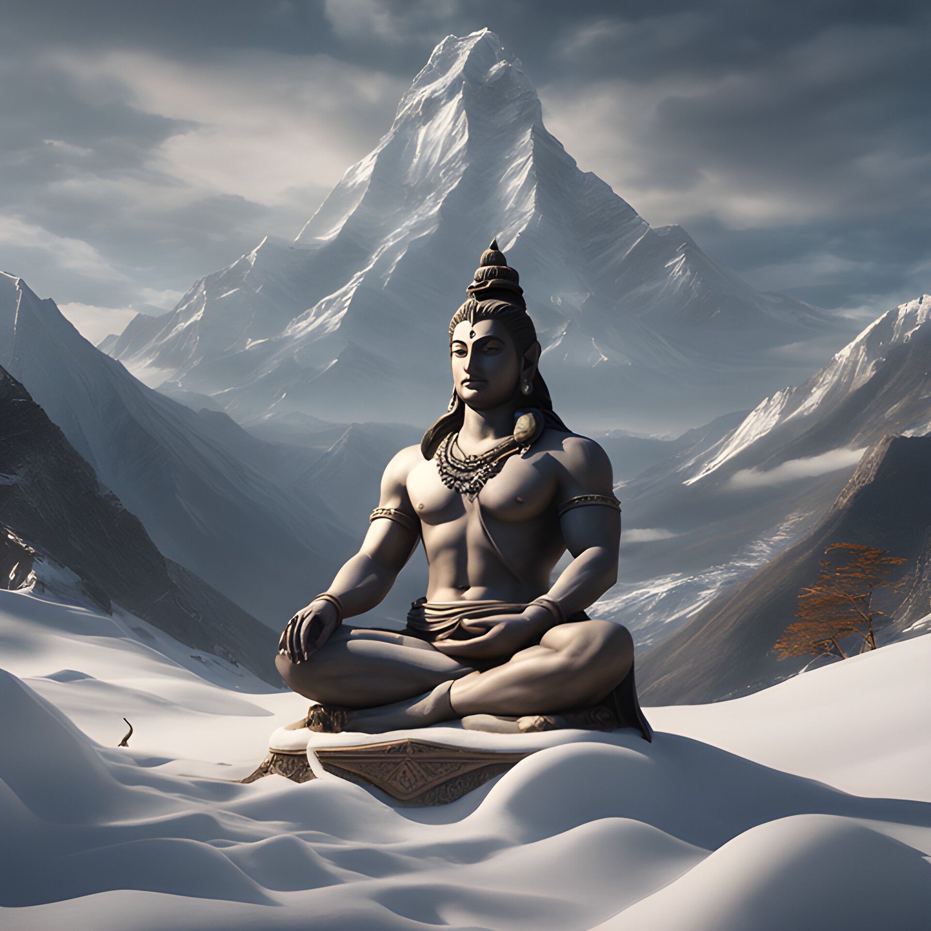 1920x1920 Lord Shiva Meditating in Snow on Mountain