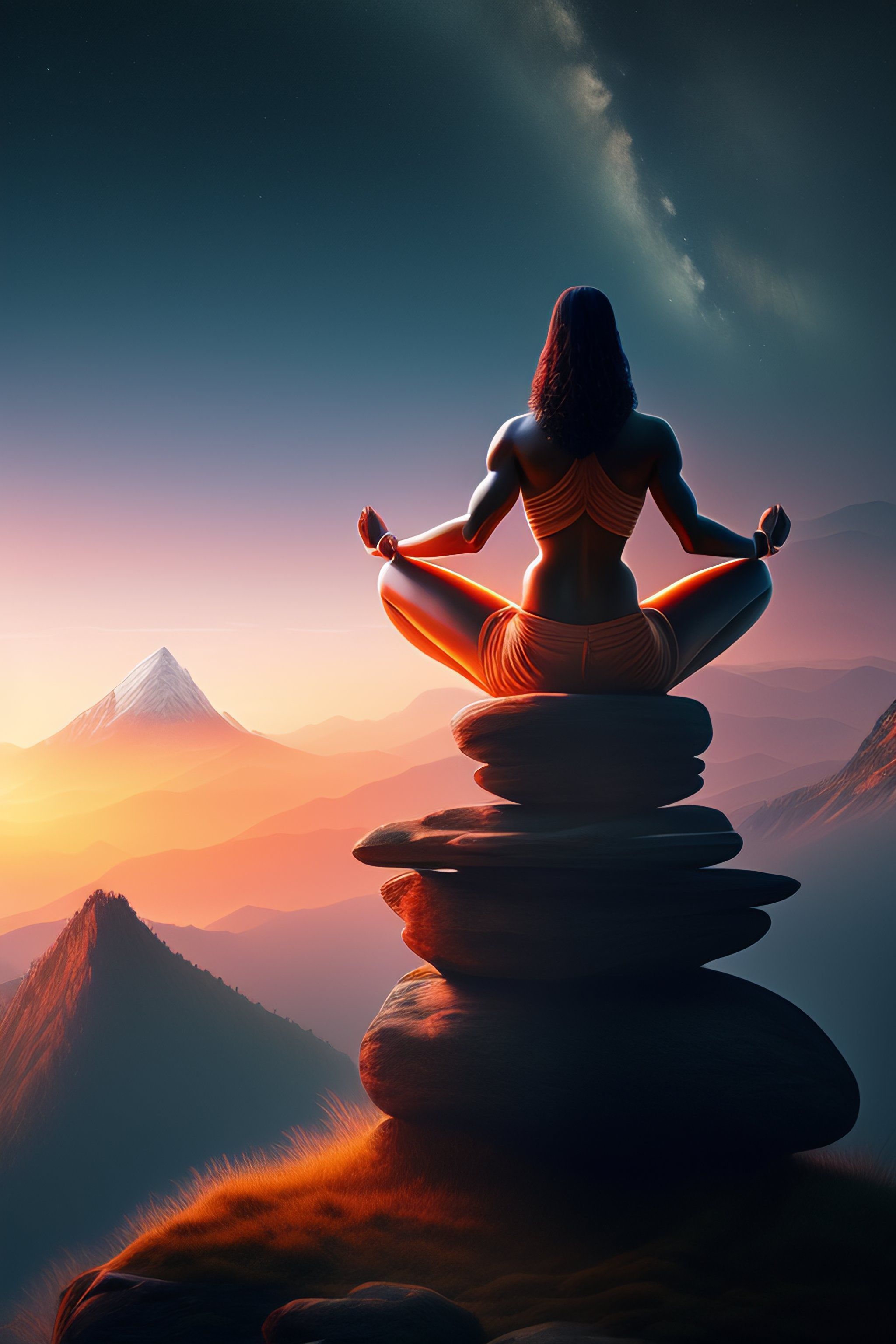 2048x3072 Lexica meditating on a mountain, 8k
