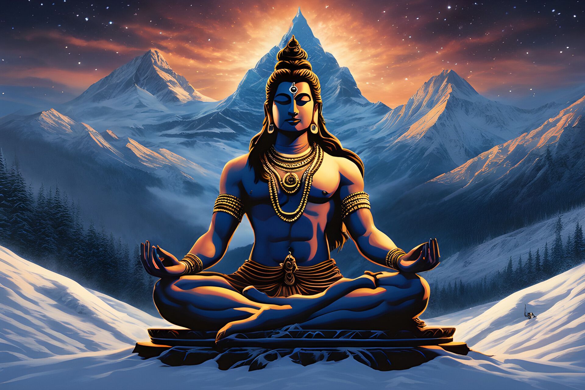 1920x1280 Lord Shiva Meditating in Snow on Mountain