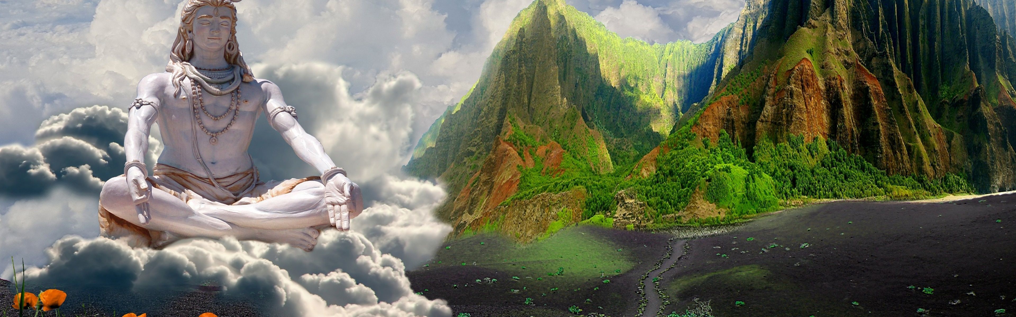 3840x1200 Download Shiva, God, Deity, India, Meditation, Graphics Wallpaper in 3840x1200 Resolution