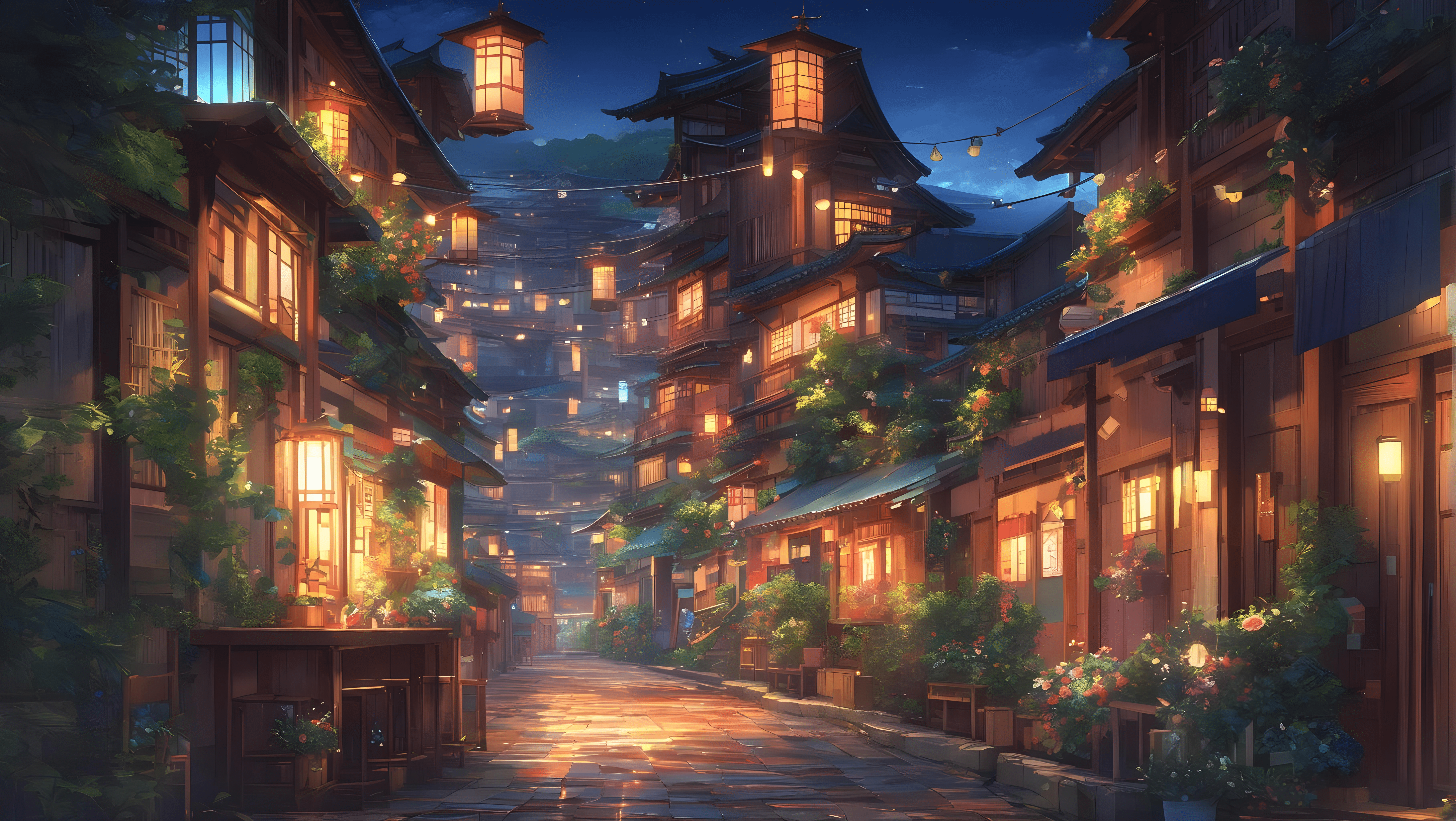 7264x4096 Anime City HD Wallpaper and Background