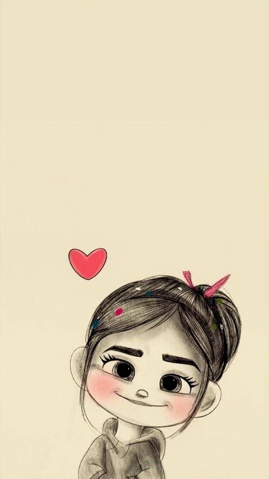 1080x1920 Download Cute Girl Love Drawing Wallpaper