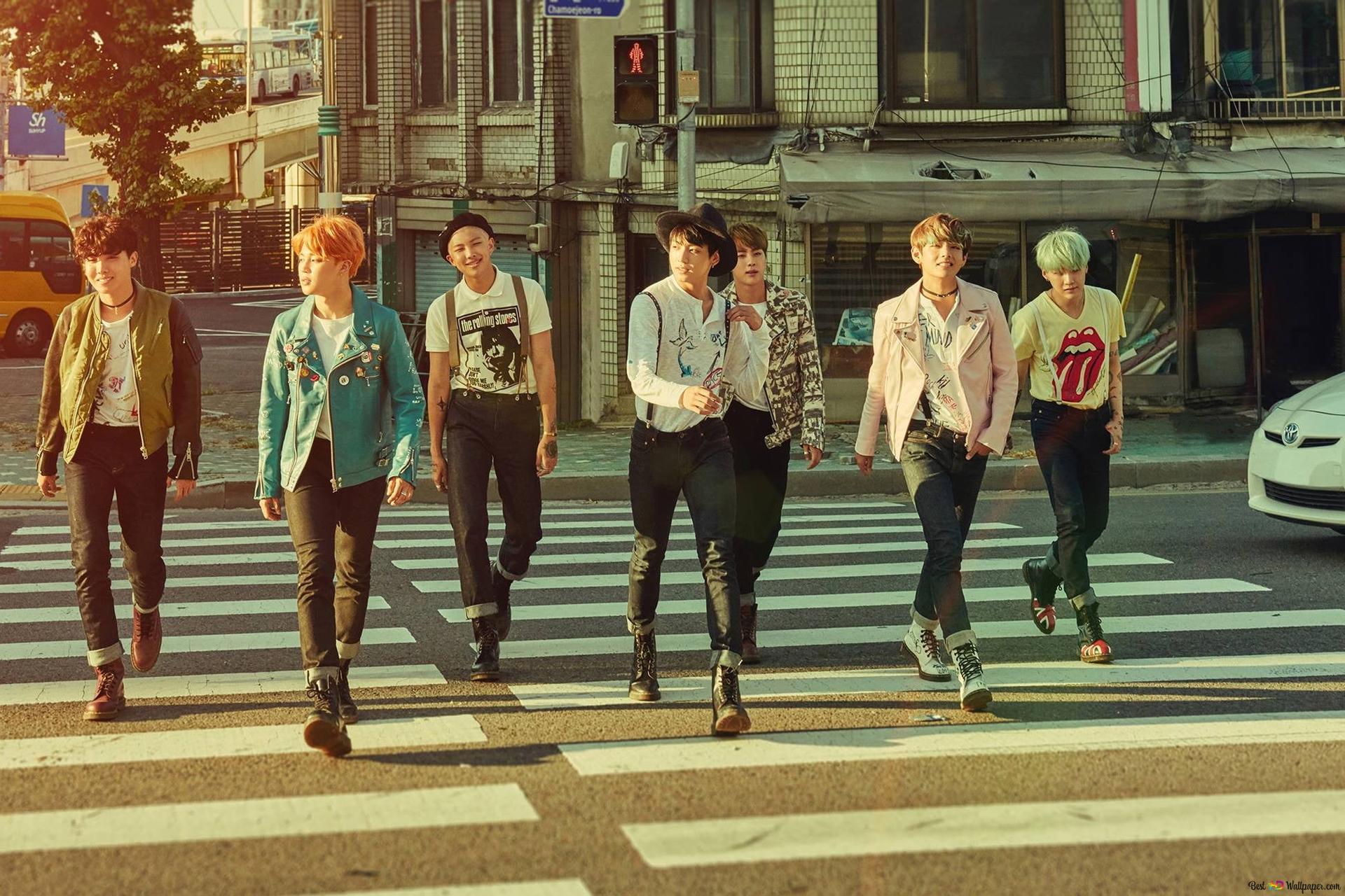 1920x1280 BTS males crossing the street road together HD wallpaper download