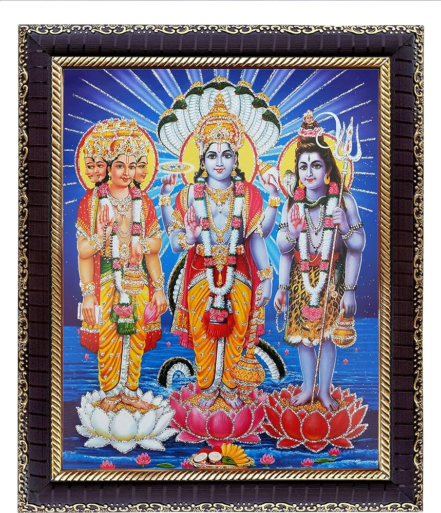 859x1000 Amazon.com Brahma Vishnu Mahesh Ji On Flowers Photo Frame For Home Wall Pooja Room Temple With Acrylic Sheet (Glass) For Worship