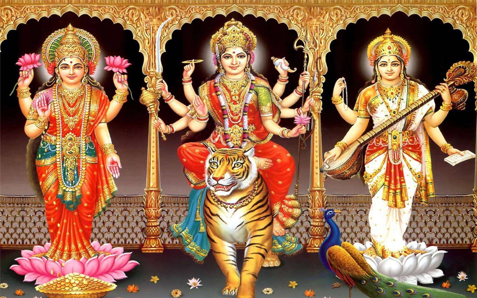 1920x1200 Download Laxmi Ganesh Saraswat Shiva Tiger Wallpaper