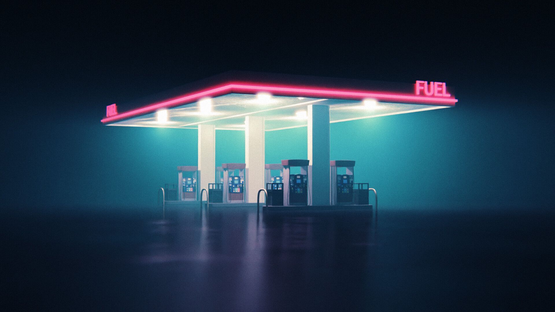 1920x1080 Foggy gas station