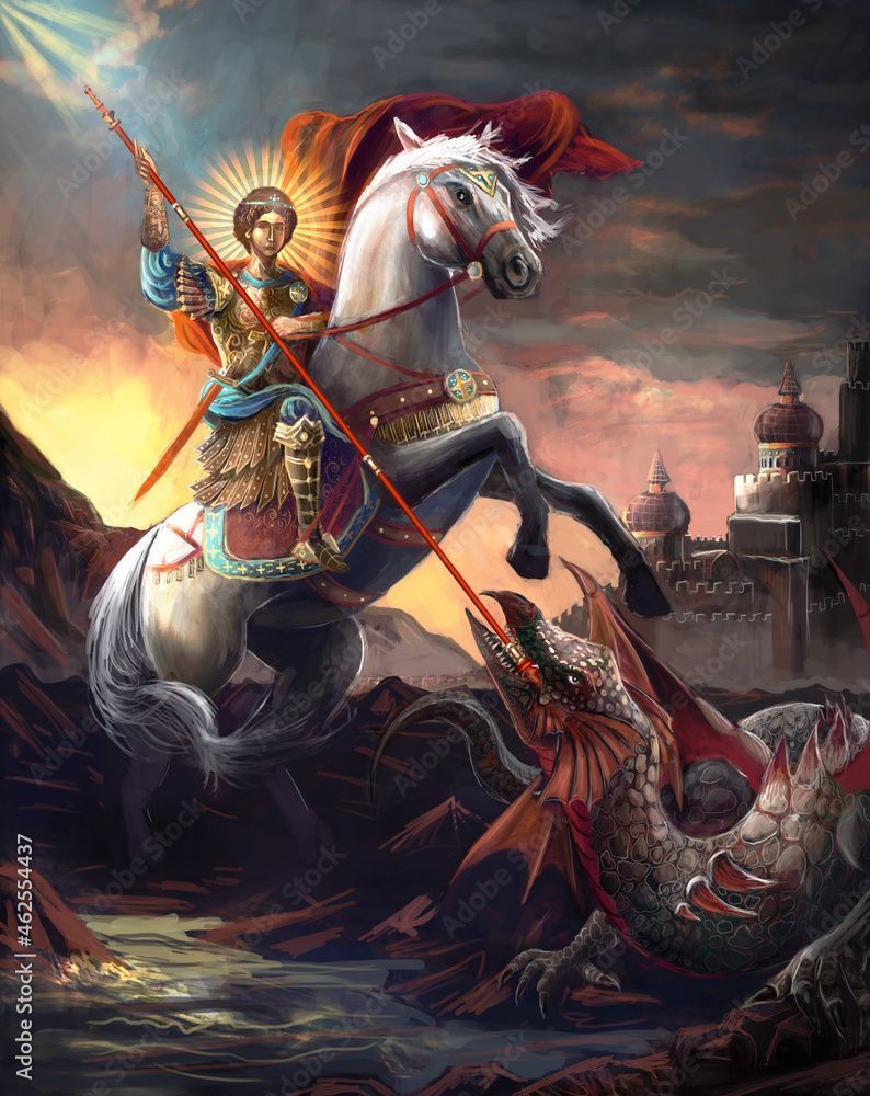 794x1000 Saint George killing the dragon Stock Illustration