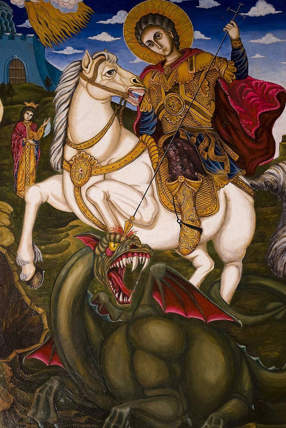 960x1434 St George Iconic Paintings Within The Monasterys Interior Photo Background And Picture For Free Download