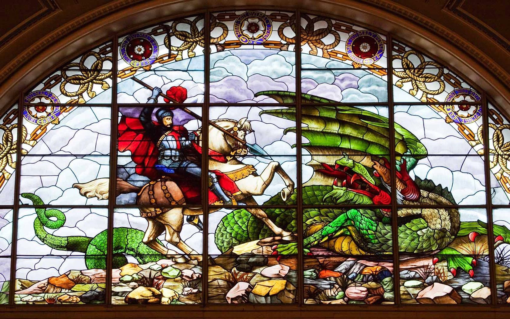 1680x1050 St. George's Hall, Stained Glass, Painting, Dragon, Liverpool, England 640x960 IPhone 4 4S Wallpaper, Background, Picture, Image