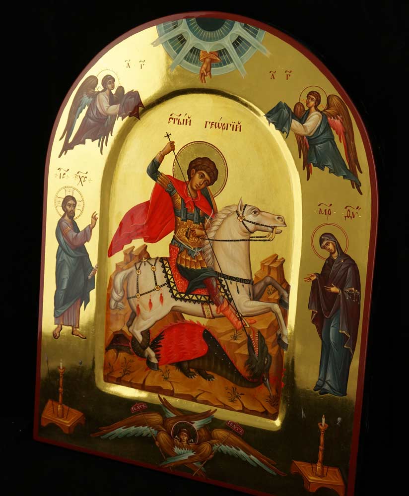 824x1000 St George Slaying the Dragon (with saints) Orthodox Icon