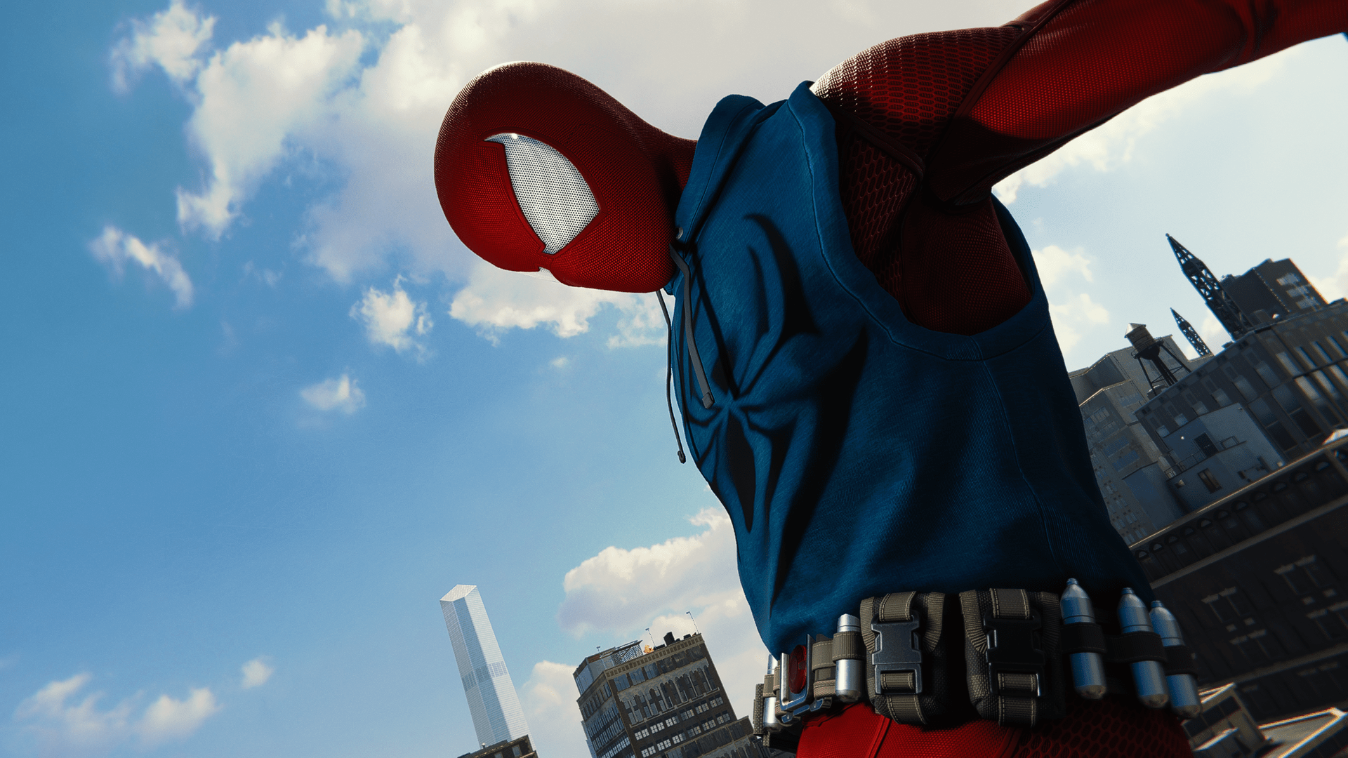 1920x1080 Spider Man Spider Man 2018 PlayStation Marvel Comics Marvel Cinematic Universe CGi Video Games Sky C Wallpaper:1920x1080
