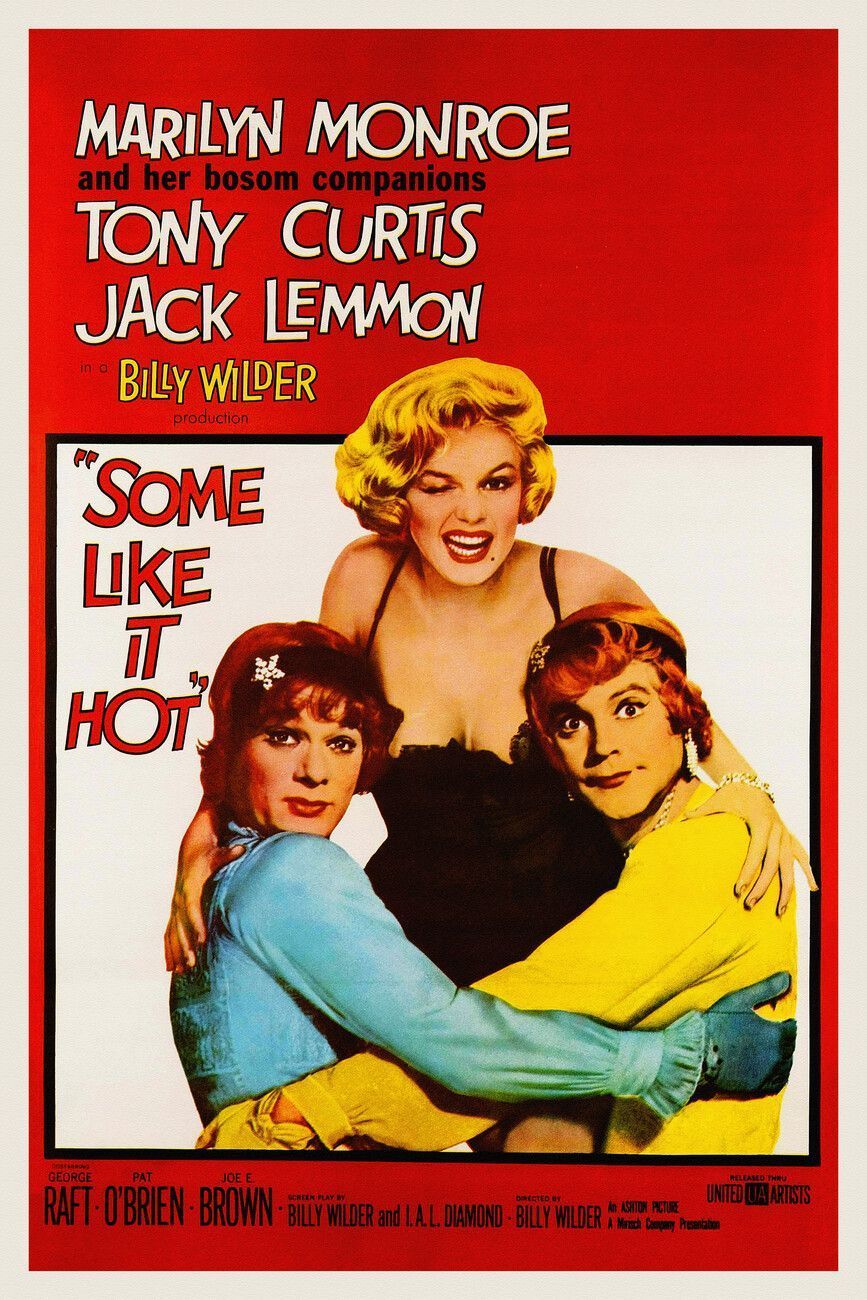 867x1300 Some Like it Hot, Ft. Marilyn Monroe (Vintage Cinema / Retro Movie Theatre Poster / Iconic Film Advert) Wall Mural