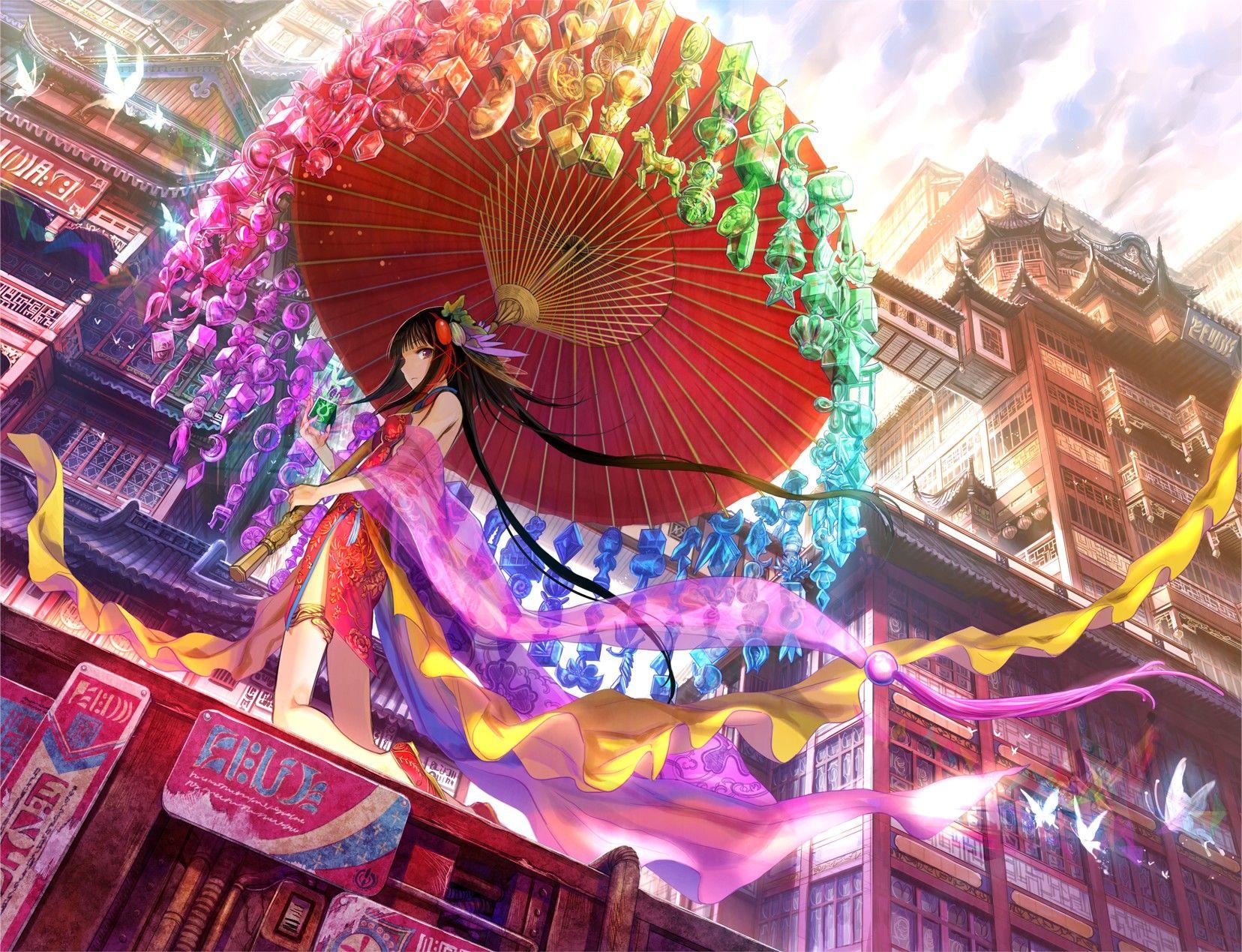1656x1269 China, traditional clothing, original characters, butterfly, city