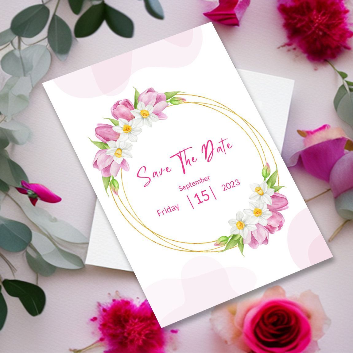 1150x1150 Floral Golden Frame Wedding Invitation Card Template