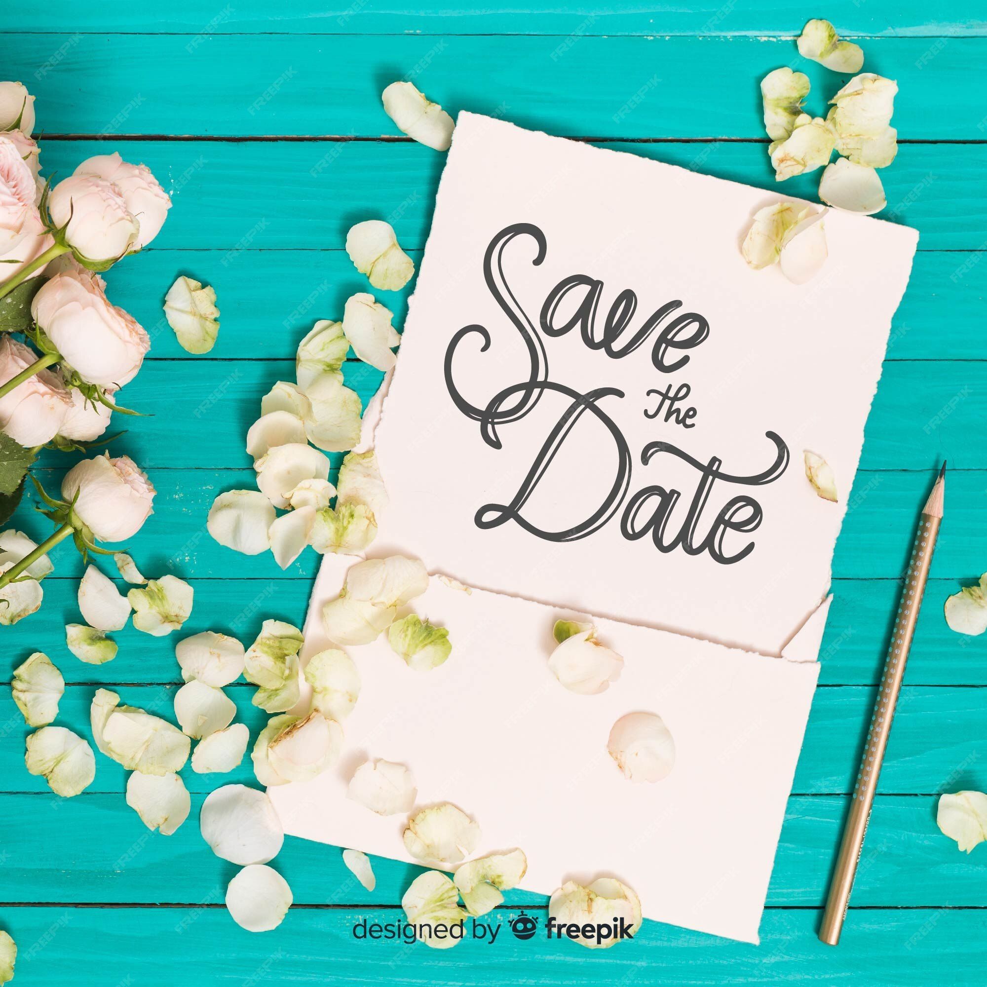 2000x2000 Free Vector. Save the date lettering with photo