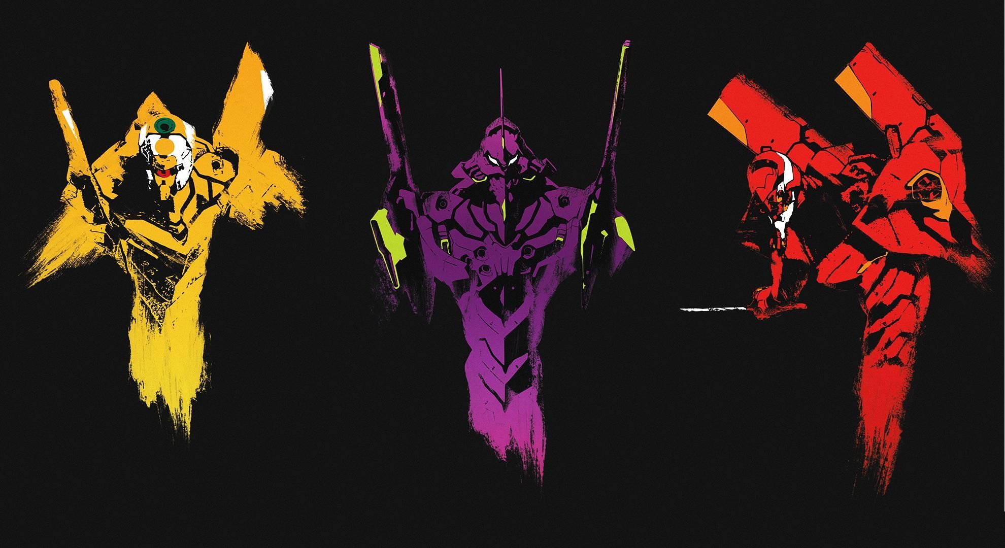 1980x1080 Neon Genesis Evangelion EVA Unit 00 EVA Unit 01 EVA Unit 02 Simple Background Drawing Wallpaper:1980x1080