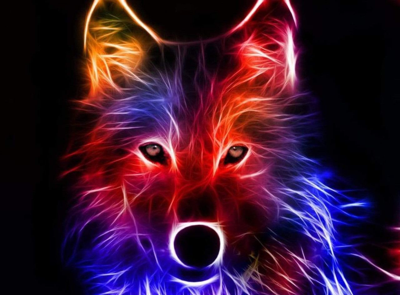 1280x943 5D Diamond Painting Colorful Electric Wolf Kit