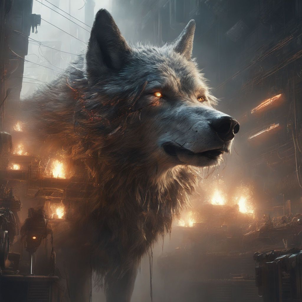 1024x1024 a painting of a electric giant wolf