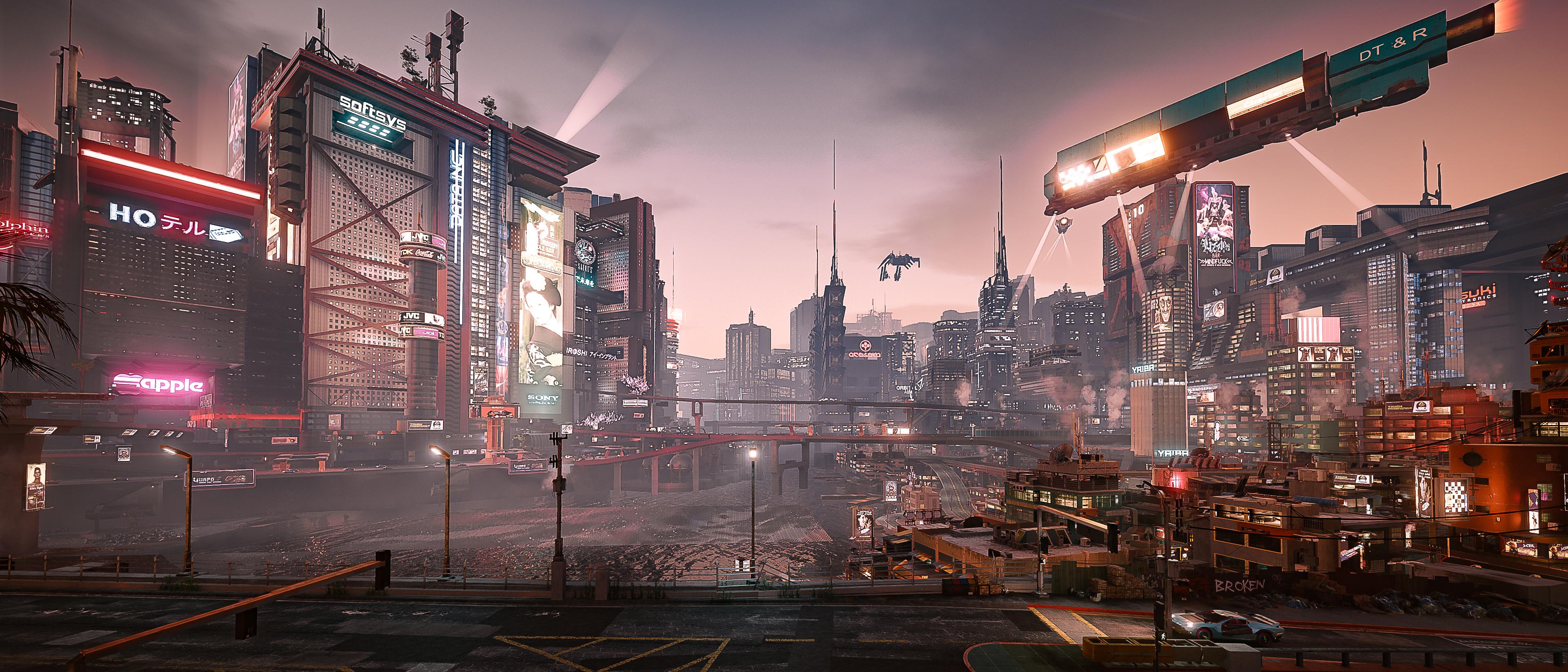 3840x1646 Some 21:9 wallpaper I edited of Night City. Feel free to use