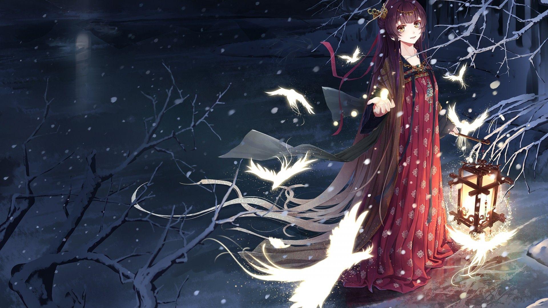 1920x1080 Download 1920x1080 Anime Girl, Chinese Traditional Clothes, Birds