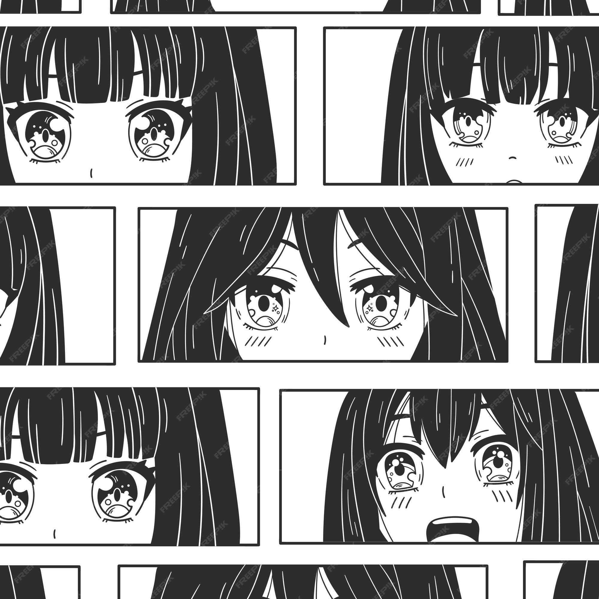 2000x2000 Premium Vector. Black and white manga style. anime girl. vector seamless pattern. wallpaper. background. kawaii girl