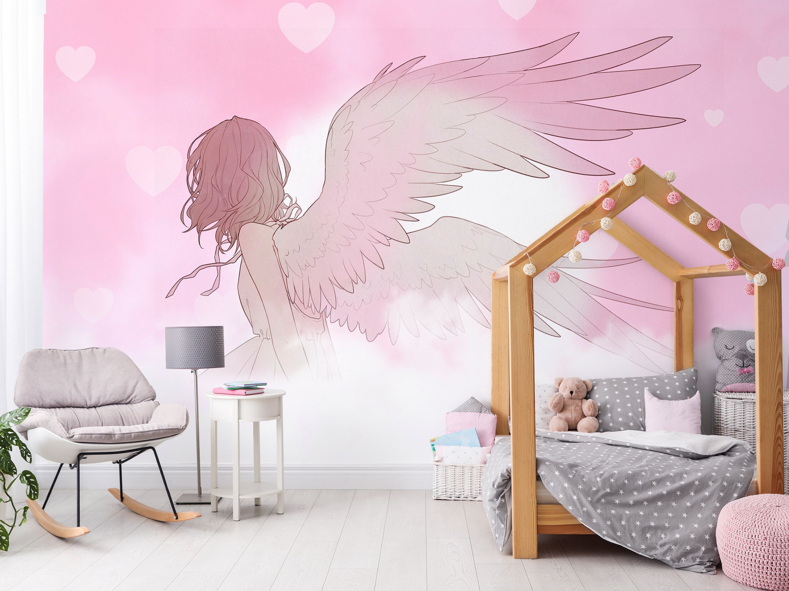 3000x2250 Photo Wallpaper Japanese Angel in the Clouds With Manga Style Wings