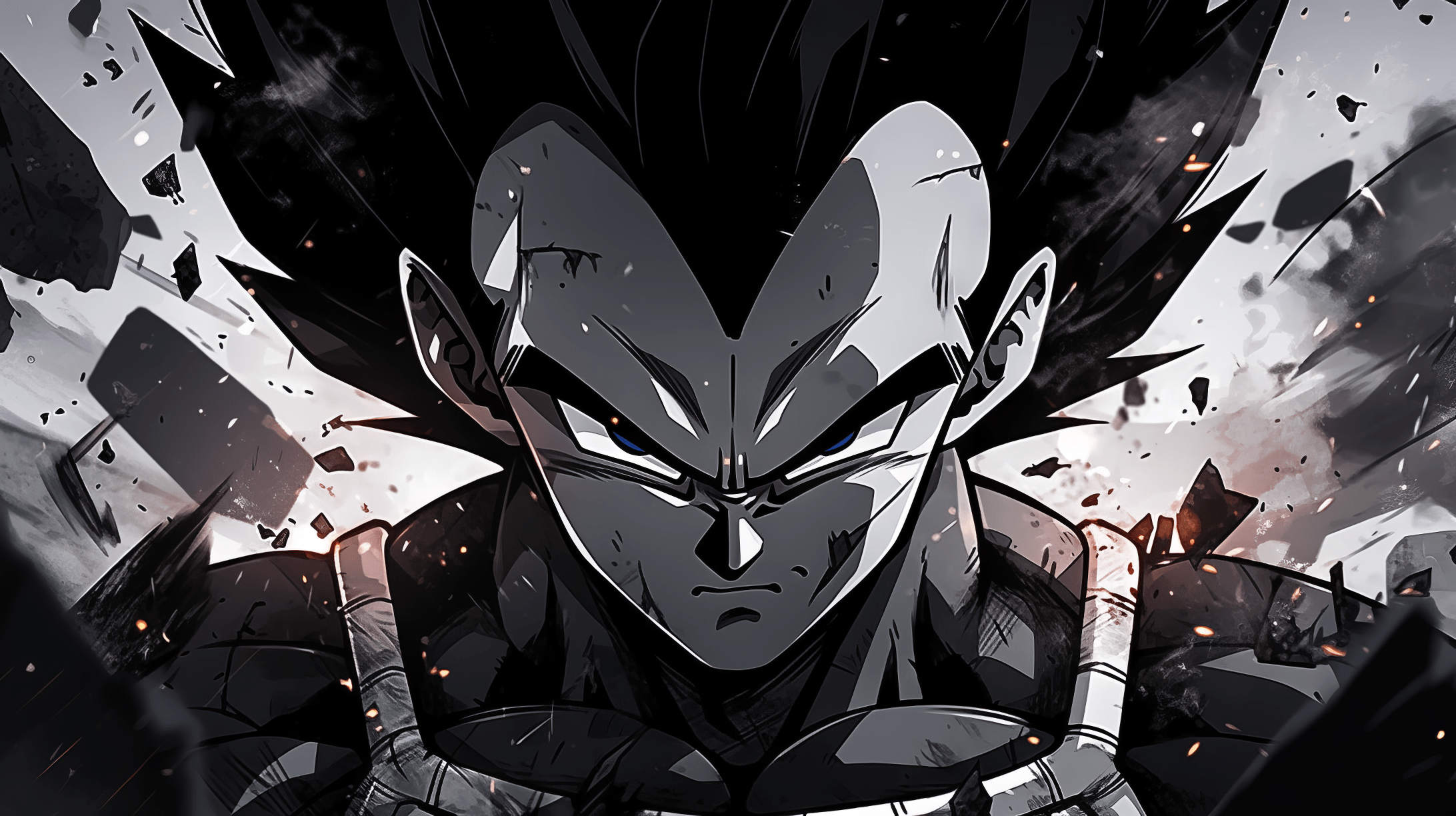 2184x1224 Vegeta Black and White Manga Style Wallpaper