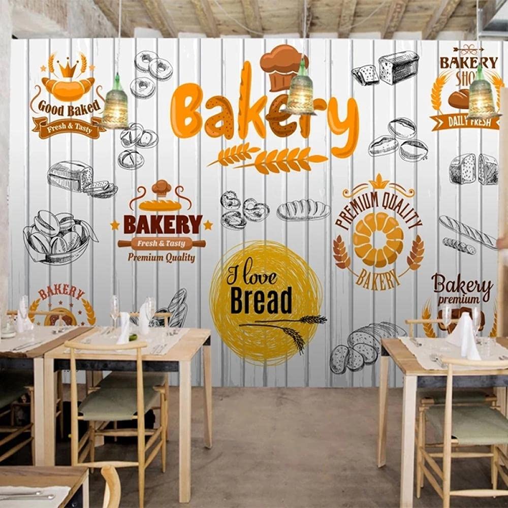 1000x1000 Custom Photo Self Adhesive Wallpaper 3D Hand Painted Food Bakery Wood Board Murals Background Wall Painting Waterproof, 250(W)×175(H)cm