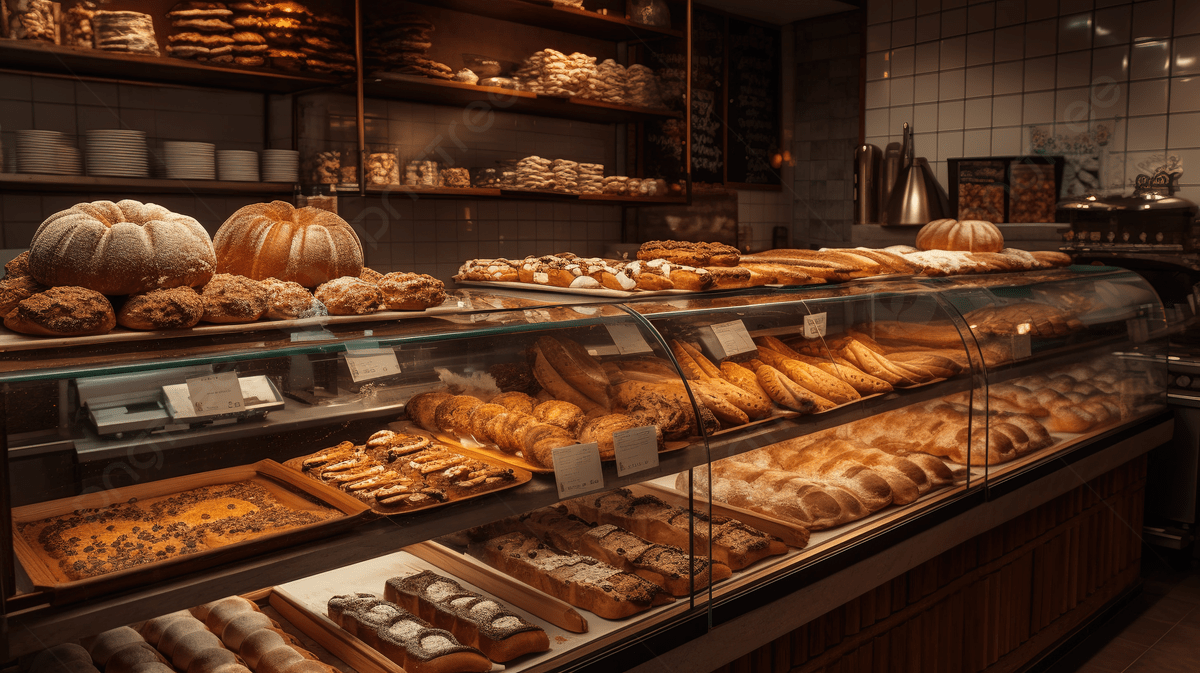 1200x673 Bakery Shop Display Case With Bread And Pastries Background, Bakery Picture Background Image And Wallpaper for Free Download