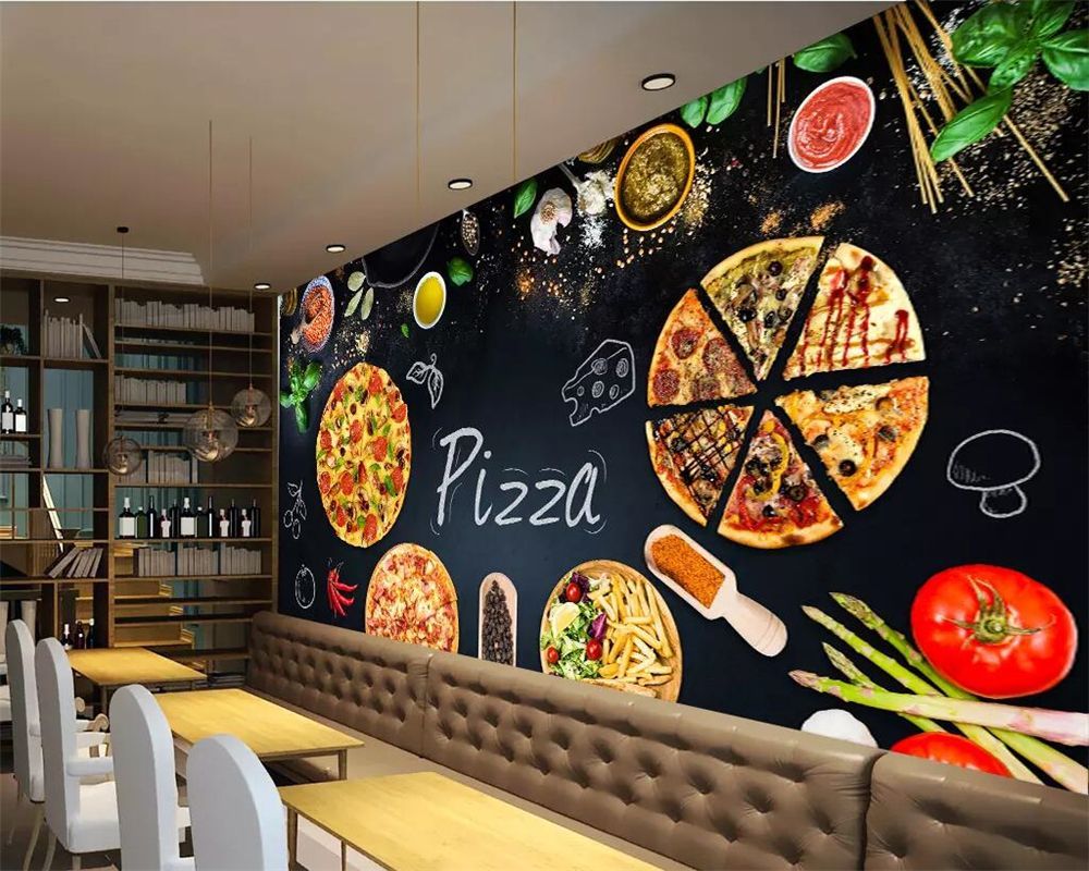 1000x800 Custom wallpaper 3D mural personality pizza cake shop blackboard newspaper bakery decoration painting background wall фотообои