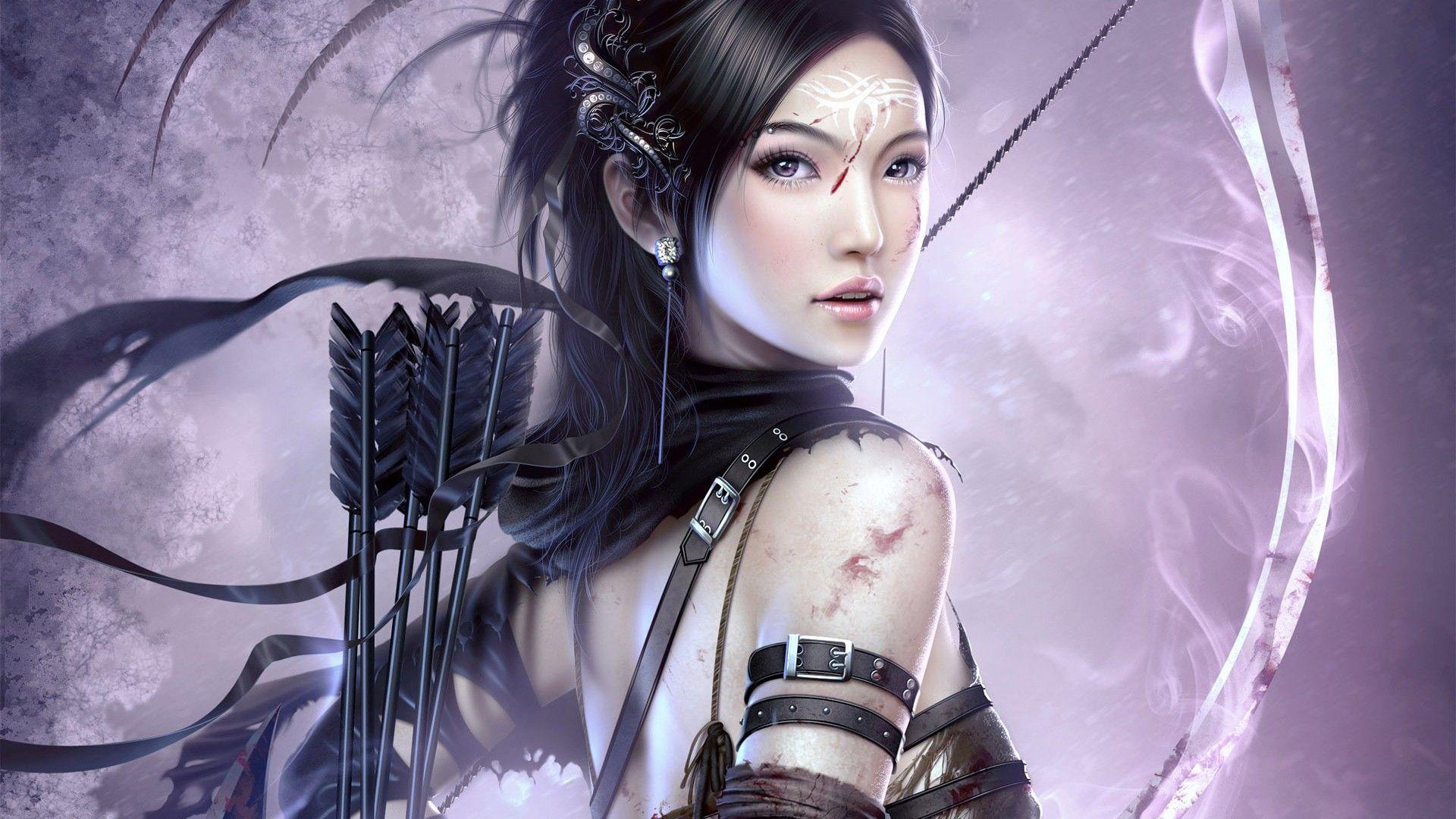 1920x1080 archers, Chinese, women, Mario Wibisono, asians, arrows, anime girls