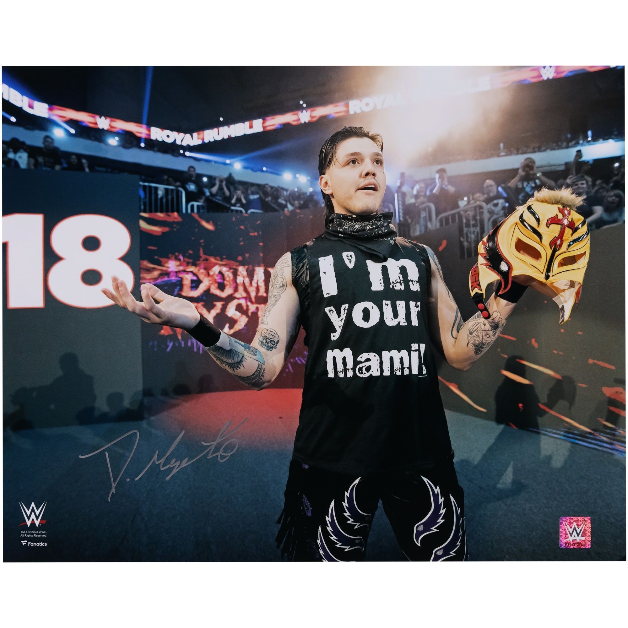 2000x2000 Dominik Mysterio WWE Autographed Fanatics Authentic 16 x 20 Rumble Entrance Photograph