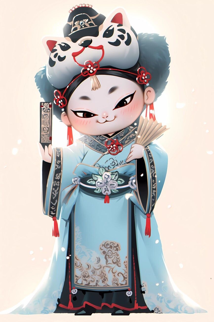 867x1300 Cute Japanese Cat Geisha: Enchanting Masquerade Dance Wall Mural