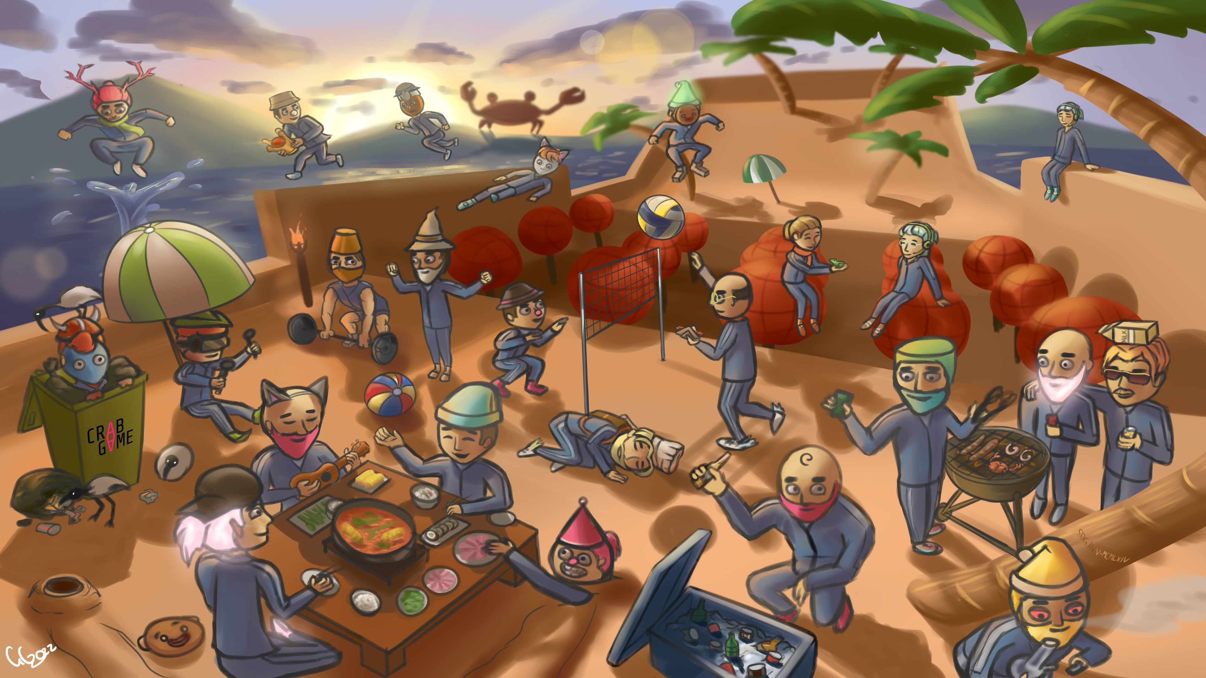 3840x2160 My friend's crab game discord art of all of the active members! With their own personality quirks and their iconic clothing choices