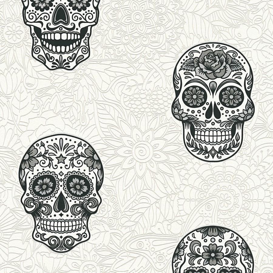 900x900 Tropicana Club Black And White Skulls Wallpaper 35817 1