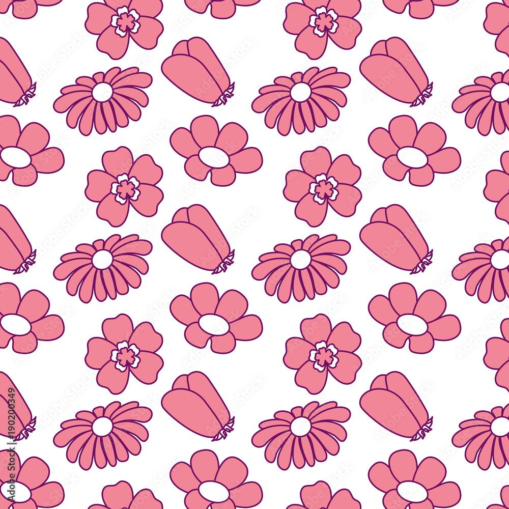 1000x1000 beauty wallpaper with differents flowers spring theme vector illustration pink image background Stock Vector