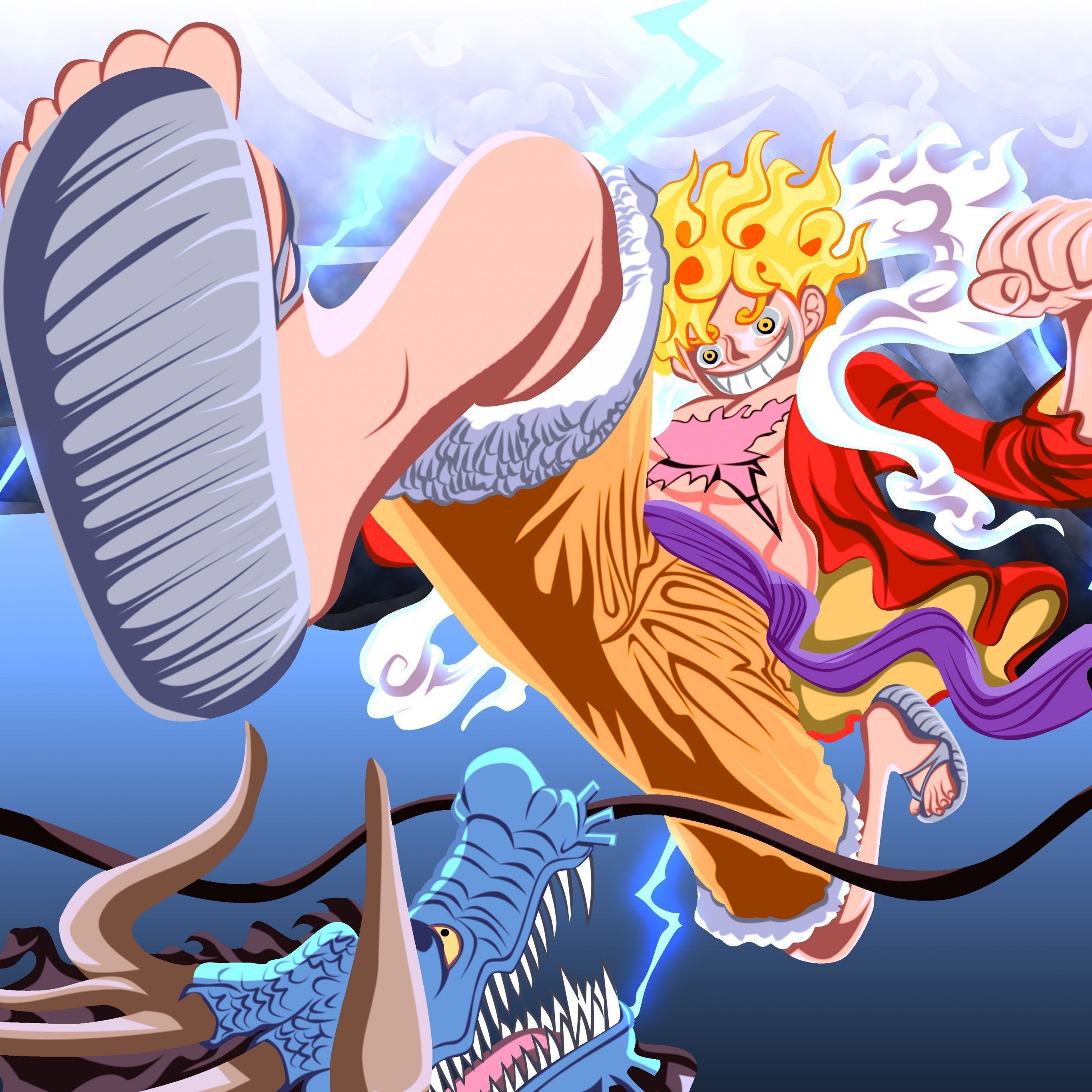 2732x2732 Luffy vs Kaido Wallpaper 4K, Gear One Piece